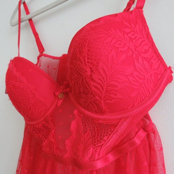 DAISY FUENTES Lace Babydoll Teddy Bra Mesh Negligee Pinup Sexy Y2K - Size M - Picture 9 of 16